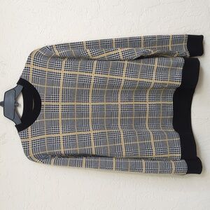 Topman Black White Yellow Check Crewneck Sweater Size Small